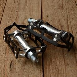 Pedale "MKS ", Aluminium, schwarzer Rahmen, für Staßenrenner, 70/80er Jahre 