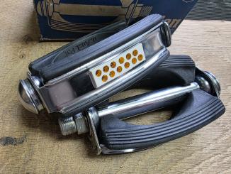 Pedale UNION mit "Pünktchen" Reflektoren, Sportausführung f. Fahrrad-und Moped,  verchromt!,, original 59/60er Jahre, NOS 