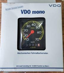 Tachometer "VDO mono", NOS, schwarz, ca. 65 x 80 mm,  je nach mont. VDO Antreiber  f. 20"-28" passend 