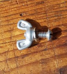 Schraube mit Flügelmutter für Schutzblechmontage z.B.  "BLUEMELS",  orig. Altbestand 30-60er Jahre, NOS, 2er Satz 