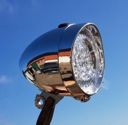 Klassik Scheinwerfer, KS verchromt, moderne LED Technik incl. Batterie, KEIN Dynamo Betrieb !, Kabel etc. nötig  
