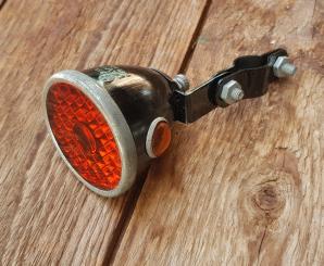 Streben-Rücklicht "HAWE" , orig. 30er Jahre, Luxusmodell mit 2 Kontrollaugen und Echtglaseinsatz 