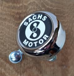 Moped Motorfahrrad Glocke / Klingel "SACHS"  klassische Glocke mit schwarzem Sachs Logo , verchromter Deckel, Unterteil verzinkt  