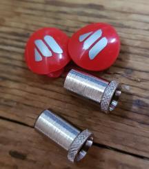 Abdeckkappen rot, plus Gegenhalter f. Bremszüge,  orig. Set f. MODOLO Bremsen ,  80er Jahre,  NOS,orig. alte Neuware.   