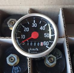 Tachometer "VDO", schwarz, D=48mm, Aluring D=52mm, f. 20"-28" (für  VDO Blech u. Nylon Antreiber) 