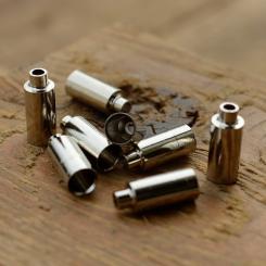 Abschlußhülse / Endkappe, D=5.5/3,5 mm abgesetzt, 5,0 mm innen, L=16,5mm, Bohrung 2.0mm,  Messing vernickelt     