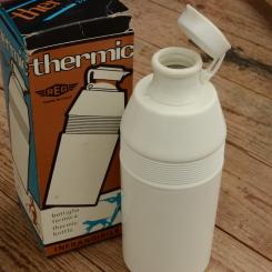 Trinkflasche "REG THERMIC", weiß, Kunststoff, orig. Altbestand, 70/80er Jahre 