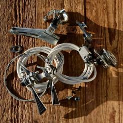 Schaltwerk / Umwerfer Kettenschaltung "ROTO Italy", 70er Jahre,  5-6 fach, NOS, Achsmontage, incl. Schalthebel 