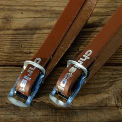 Pedalriemen "CHRISTOPHE", braun, bestes Leder, hochwertige Ausführung, Verschluß glanzverzinkt 