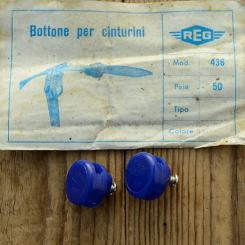 Stopper / Klemme / Knopf "REG", f. Pedalriemen , blau, Kunststoff, orig. alte Neuware 60-80er Jahre ! 