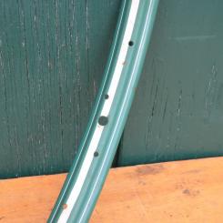 Felge 28 x 1,75, für Drahtbereifung, 36-loch, grün, Linierung weiß 