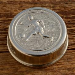 Fahrrad Klingel Deckel "FUSSBALLER", orig. 50/60 er Jahre, vernickelt, ohne Unterteil, ggf. Gebrauchsspuren, siehe Bilder 