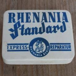 Flickzeug Kunststoffdose "RHENANIA STANDARD" orig. 60 er Jahre, 78 x 60 x 19 mm, ohne Inhalt 