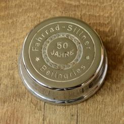 Fahrrad/Moped Klingel Deckel "FAHRRAD SILNER HÄNDLERGLOCKE", orig. 60er Jahre, verchromt, ohne Unterteil, siehe Bilder 