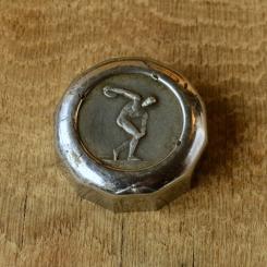 Fahrrad/Moped Klingel Deckel "DISKUSWERFER", orig. 50er Jahre, verchromt, ohne Unterteil, ggf. Gebrauchsspuren, siehe Bilder 