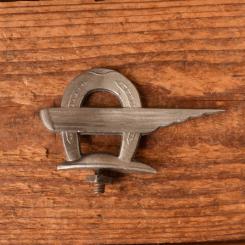 Schutzblechfigur HUFEISEN - passend für jedes Rad, Alu Druckguss, orig. Altbestand 50er Jahre, Zustand siehe Bild 