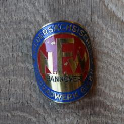 Steuerkopfschild N.F.W. Niedersächsische Fahrrad Werke, 50er Jahre, Originalschild aus Sammlungsbestand 