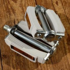 Pedale "Tourenpedale UNION", weiß, gerundet, Blankteile chromatisiert, 9/16 Standardgewinde 