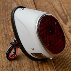 Rücklicht Moped, Motorfahrrad, Motorrad, 6V, Blechausführung weiß m. Kennzeichenbeleuchtung 