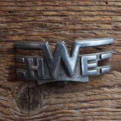 Schutzblechfigur "HWE" HEIDEMANN-WERKE EINBECK, Zinkdruckguss verchromt, orig. Altbestand 30-50er Jahre 