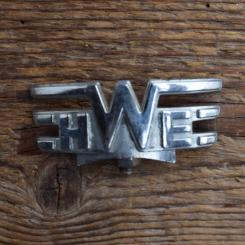 Schutzblechfigur "HWE" HEIDEMANN-WERKE EINBECK, Zinkdruckguss verchromt, orig. Altbestand 30-50er Jahre 