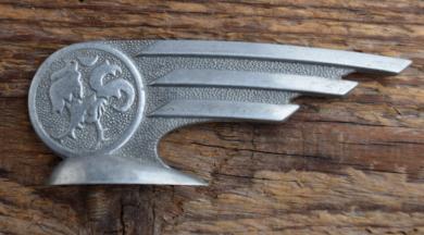 Schutzblechfigur HAHN BACKNANG, Alu Druckguss, orig. Altbestand 50er Jahre, Zustand siehe Bild 