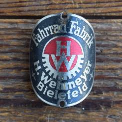Steuerkopfschild HW H.WEHMEYER BIELEFELD, 50er Jahre, Originalschild aus Sammlungsbestand 
