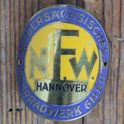 Steuerkopfschild N.F.W. Niedersächsische Fahrrad Werke, 50er Jahre, Originalschild aus Sammlungsbestand 