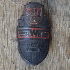 Steuerkopfschild HWE HEIDEMANN-WERKE EINBECK, 50er Jahre, Originalschild aus Sammlungsbestand 