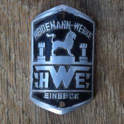 Steuerkopfschild HWE HEIDEMANN-WERKE EINBECK, 50er Jahre, Originalschild aus Sammlungsbestand 