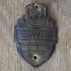 Steuerkopfschild HWE HEIDEMANN-WERKE EINBECK, 50er Jahre, Originalschild aus Sammlungsbestand 