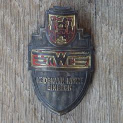 Steuerkopfschild HWE HEIDEMANN-WERKE EINBECK, 50er Jahre, Originalschild aus Sammlungsbestand 