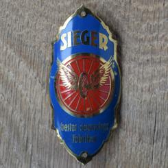 Steuerkopfschild SIEGER, 30er Jahre, Originalschild aus Sammlungsbestand 