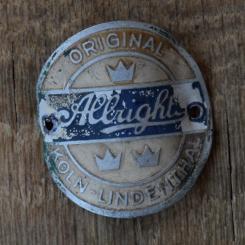 Steuerkopfschild ALLRIGHT, 30er Jahre, Originalschild aus Sammlungsbestand 