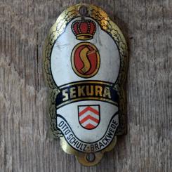 Steuerkopfschild SEKURA, 50er Jahre, Originalschild aus Sammlungsbestand 