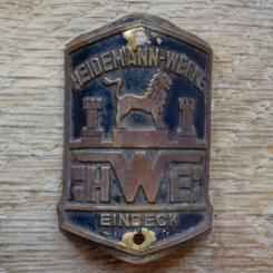 Steuerkopfschild HWE HEIDEMANN-WERKE EINBECK, 50er Jahre, Originalschild aus Sammlungsbestand 