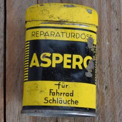 Flickzeug Blechdose "ASPERG" orig. 50er Jahre, 62 x 42 x 21 mm, ohne Inhalt 