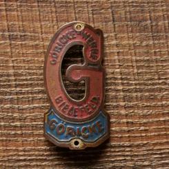 Steuerkopfschild GÖRICKE, Messing lackiert, original 20er/30er Jahre, gebr. 