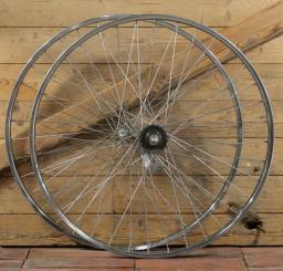 Laufradsatz 26 Zoll (559) für Drahtbereifung, 1964, für Sportrad, REGIDA Chrolux, hinten TORPEDO-Nabe, gebr. 