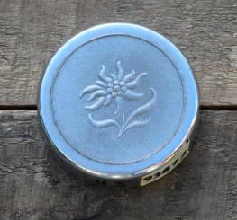 Fahrrad/Moped Klingel Deckel "FLORALES MOTIV ENZIAN", orig. 50er Jahre, verchromt, ohne Unterteil, siehe Bilder 