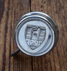 Fahrrad/Moped Klingel Deckelmotiv Wappen, orig. 1950er Jahre, verchromt, gebr. 