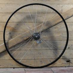 Hinterrad mit Alu-Felge, konkav, schwarz, 28 Zoll (622), Breite ca. 24 mm, Nabe F&S Torpedo 1964, NOS 