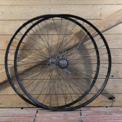 Laufradsatz 26 Zoll (559) für Drahtbereifung, 1953, Naben: BISMARCK vorn, F&S Torpedo hinten, gebr. 