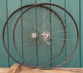 Laufradsatz 28 Zoll (622) für Drahtbereifung, 1950, Naben: F&S Torpedo/Pränafa, gebr. 