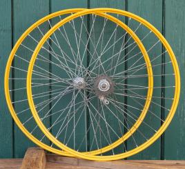 Laufradsatz 26 Zoll (559) für Drahtbereifung Ballonrad, 1934, Hinterrad mit Torpedo-Nabe, gebr. 