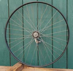 Hinterrad 28 Zoll (635) für Wulstbereifung, Bj. 1934, schwarz, Linien blau/weiß, Torpedo Nabe, gebr. 