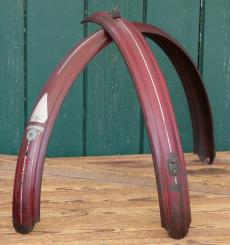 Schutzbleche Satz BAUER, 26 Zoll, Herrenausführung, 50er J., weinrot, Linien gold/weiß, gebr. 