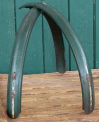 Schutzbleche Satz DÜRKOPP, 28 Zoll, Damenausführung, 50er J., grün, Linien weiß/gold, gebr. 