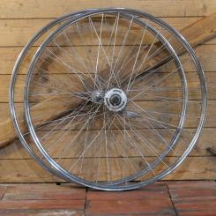 Laufradsatz 26 Zoll (559), für Drahtbereifung, 30er J., Nabe hinten 80er J., Naben: UNION verchromt / SACHS Torpedo  3-Gang S, gebr. 