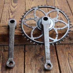 Kurbelsatz für Tourenrad, orig. 30er-50er Jahre, verchromt, für Keillager, gebr. 